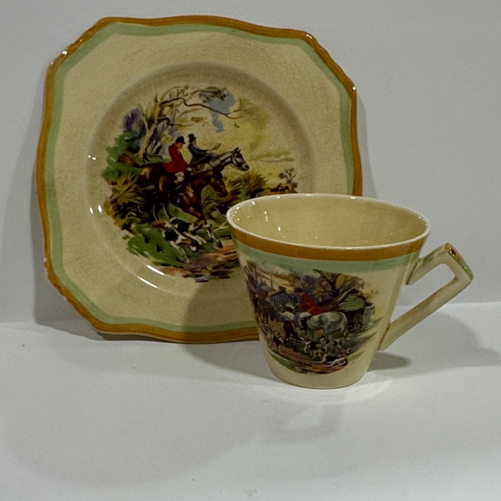 Royal Winton Grimwades teacup and snack‎ plate in the  "English Hunting Scenes".
